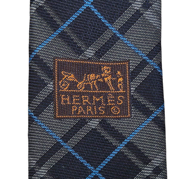 エルメス マリーン ルージュ ネクタイ ブルー グレー シルク メンズ HERMES 【中古】