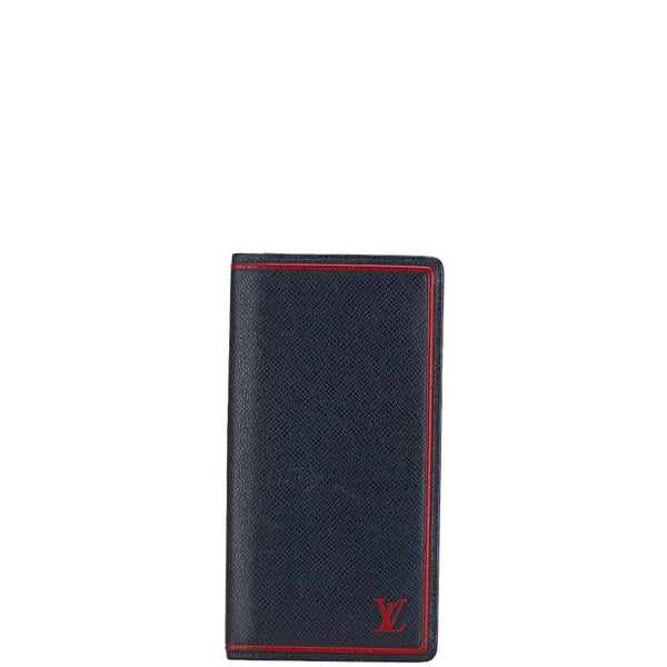 ルイ ヴィトン タイガ ポルトフォイユ ブラザ 長財布 M63434 ブルーマリーヌ レッド レザー メンズ LOUIS VUITTON 【中古】