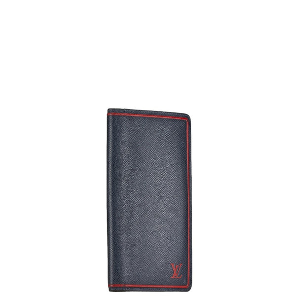 ルイ ヴィトン タイガ ポルトフォイユ ブラザ 長財布 M63434 ブルーマリーヌ レッド レザー メンズ LOUIS VUITTON 【中古】