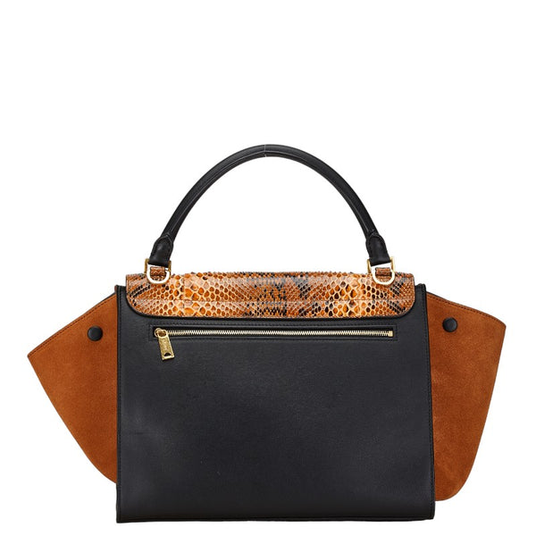 セリーヌ トラペーズ パイソン型押し ハンドバッグ ショルダーバッグ 2WAY ブラウン ブラック レザー レディース CELINE 【中古】