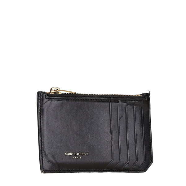 サンローラン フラグメント ジップカードケース ブラック レザー レディース SAINT LAURENT 【中古】