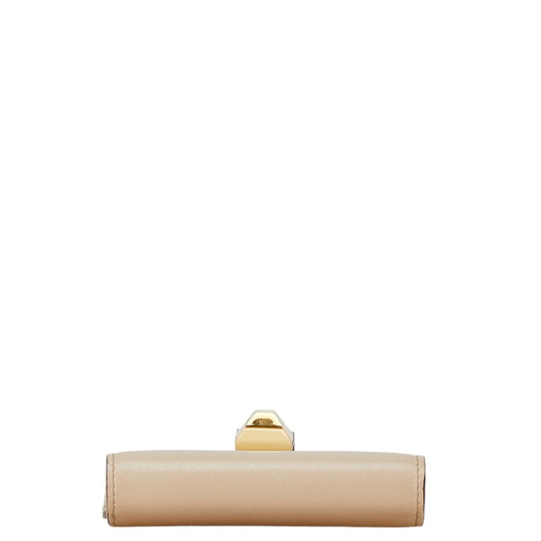 フェンディ スタッズ 二つ折り財布 ベージュ ピンク レザー レディース FENDI 【中古】
