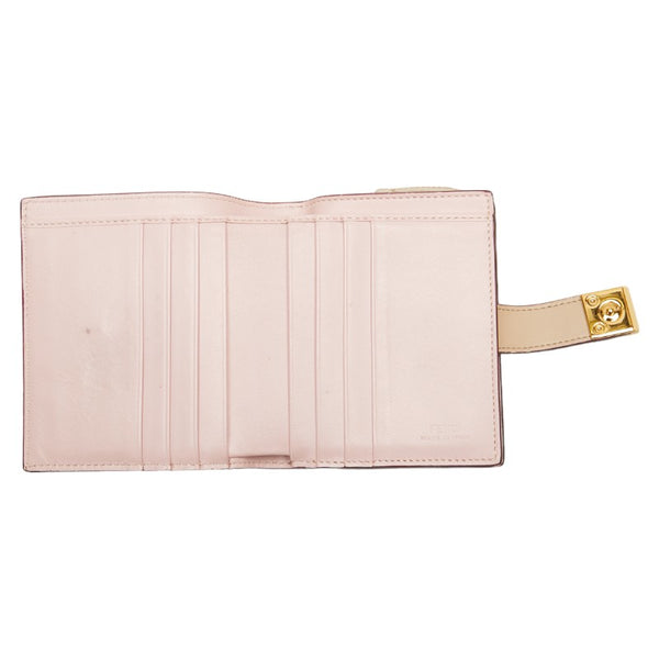 フェンディ スタッズ 二つ折り財布 ベージュ ピンク レザー レディース FENDI 【中古】