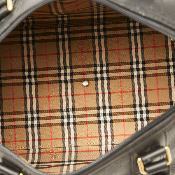バーバリー ノバチェック ハンドバッグ ミニボストンバッグ ブラック レザー レディース BURBERRY 【中古】