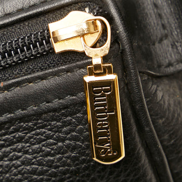 バーバリー ノバチェック ハンドバッグ ミニボストンバッグ ブラック レザー レディース BURBERRY 【中古】
