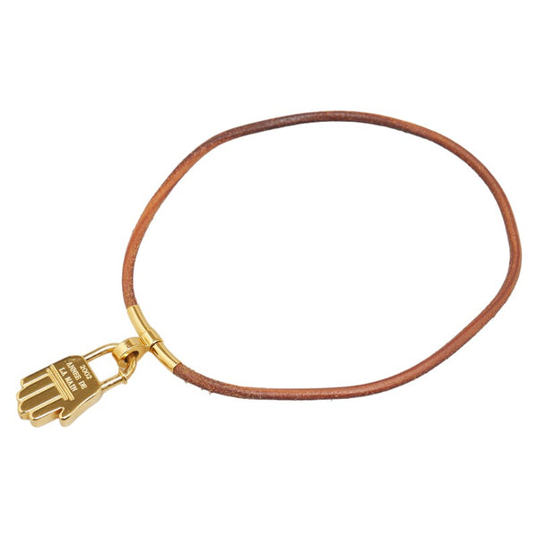 エルメス ANNEE DE LA MAIN ハンドモチーフ チョーカー ゴールド ブラウン メッキ レザー レディース HERMES 【中古】