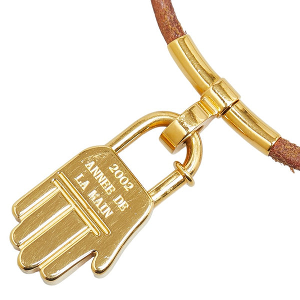 エルメス ANNEE DE LA MAIN ハンドモチーフ チョーカー ゴールド ブラウン メッキ レザー レディース HERMES 【中古】
