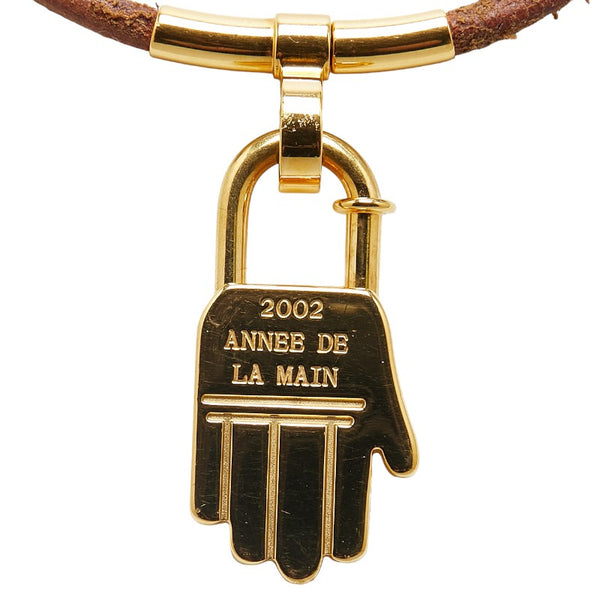 エルメス ANNEE DE LA MAIN ハンドモチーフ チョーカー ゴールド ブラウン メッキ レザー レディース HERMES 【中古】