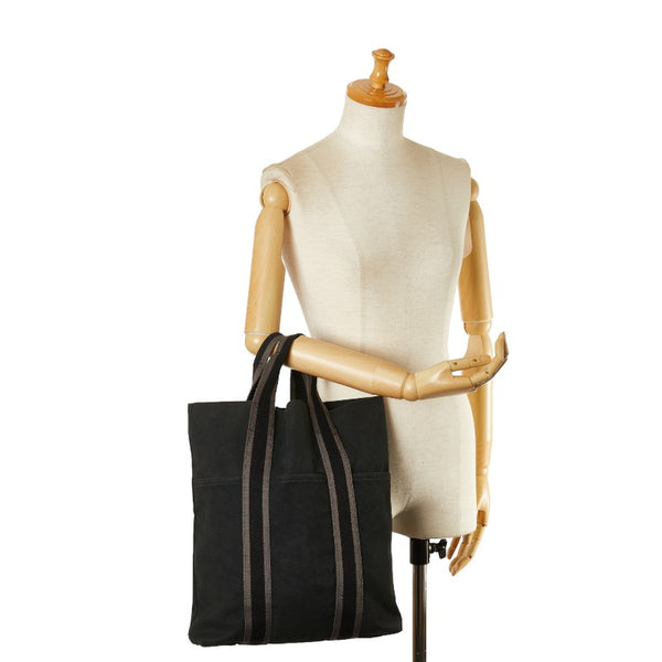 エルメス フールトゥ カバス ハンドバッグ トートバッグ ブラック グレー キャンバス レディース HERMES 【中古】