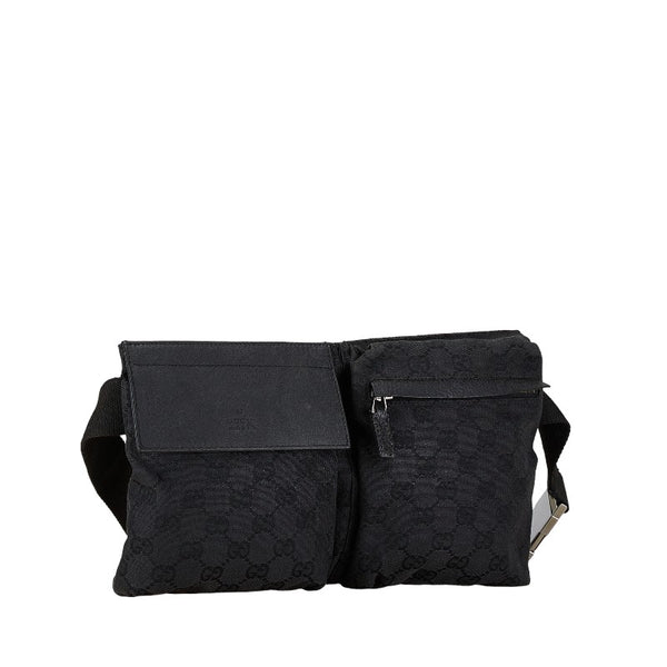 グッチ GGキャンバス ボディバッグ ウエストバッグ 28566 ブラック キャンバス レザー レディース GUCCI 【中古】