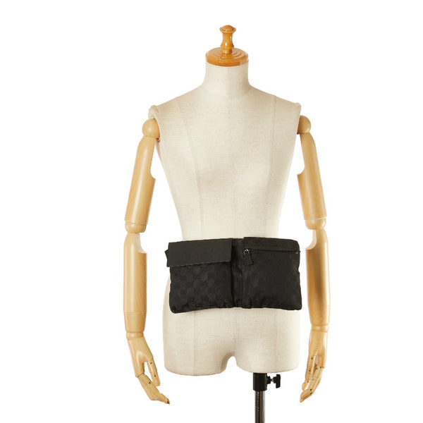 グッチ GGキャンバス ボディバッグ ウエストバッグ 28566 ブラック キャンバス レザー レディース GUCCI 【中古】