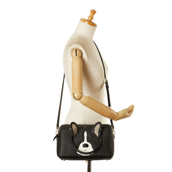 ケイトスペード 犬 モチーフ ハンドバッグ ショルダーバッグ 2WAY ブラック レザー レディース Kate Spade 【中古】