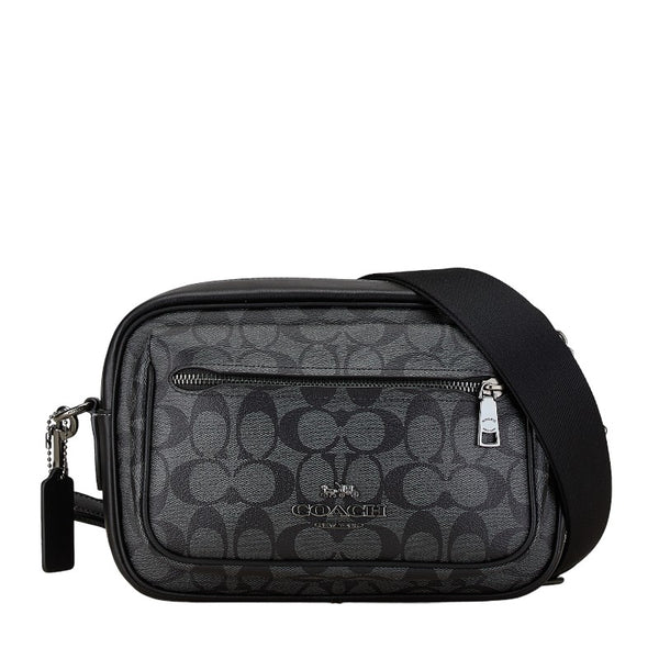 コーチ シグネチャー エリアス ショルダーバッグ CJ510 チャコール ブラック PVC レザー レディース COACH 【中古】