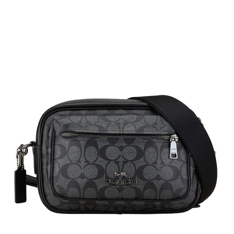 コーチ シグネチャー エリアス ショルダーバッグ CJ510 チャコール ブラック PVC レザー レディース COACH 【中古】