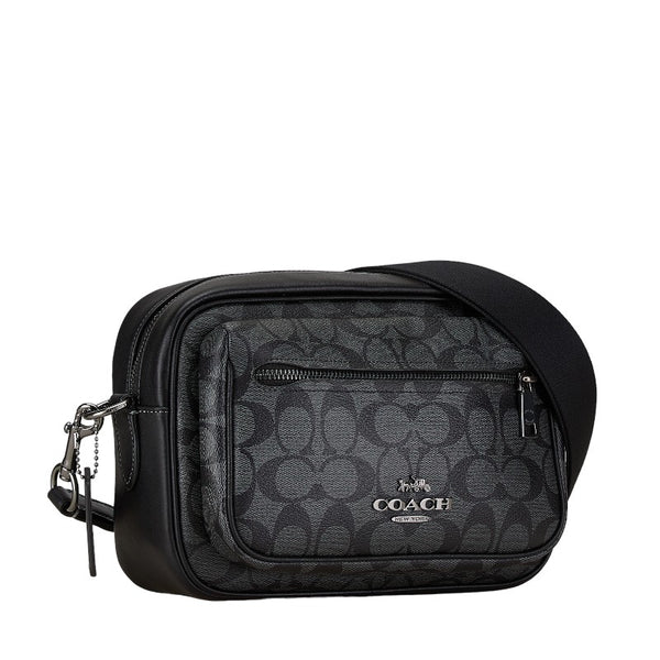 コーチ シグネチャー エリアス ショルダーバッグ CJ510 チャコール ブラック PVC レザー レディース COACH 【中古】