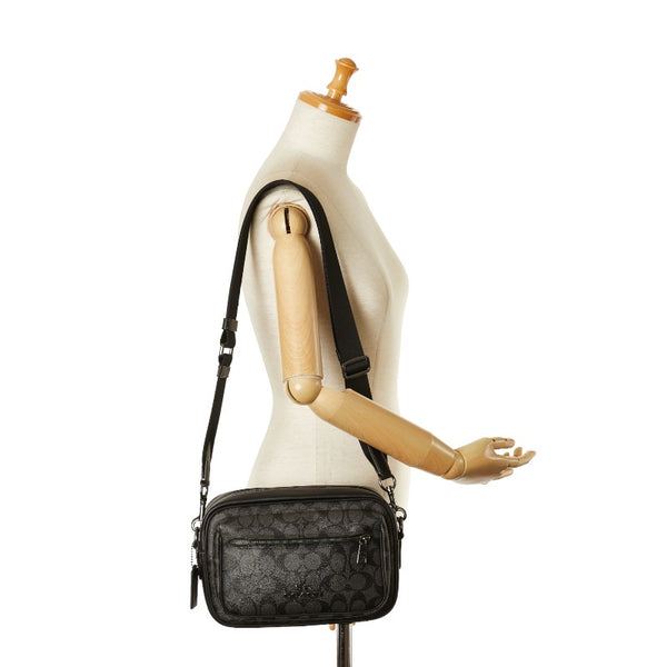 コーチ シグネチャー エリアス ショルダーバッグ CJ510 チャコール ブラック PVC レザー レディース COACH 【中古】