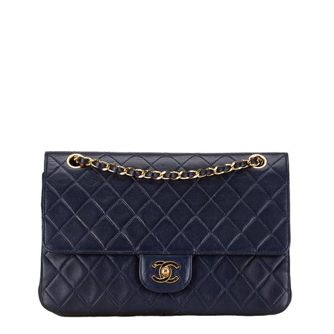 シャネル マトラッセ Wフラップ チェーンショルダーバッグ ネイビー ラムスキン レディース CHANEL 【中古】