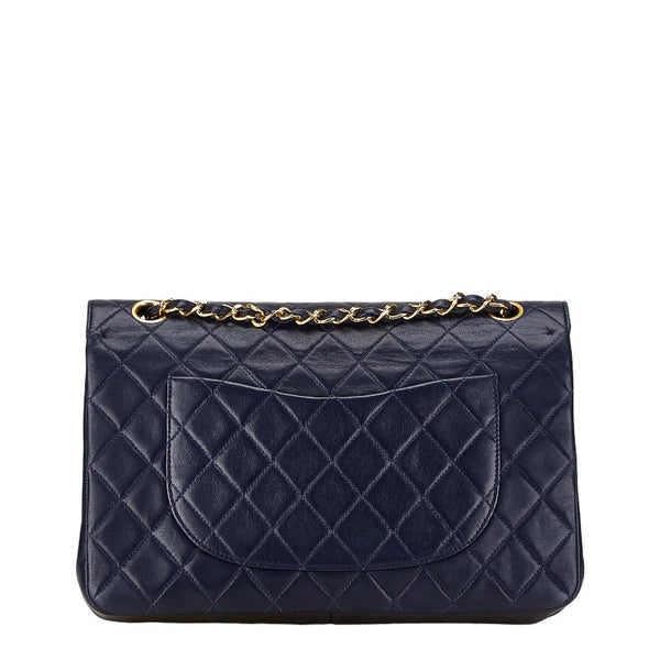 シャネル マトラッセ Wフラップ チェーンショルダーバッグ ネイビー ラムスキン レディース CHANEL 【中古】