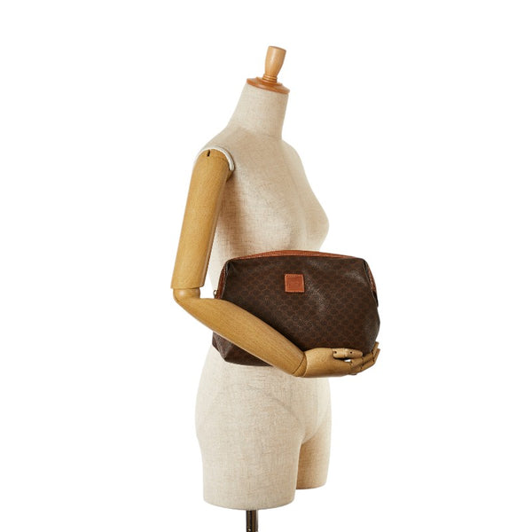 セリーヌ マカダム ポーチ ブラウン PVC レザー レディース CELINE 【中古】