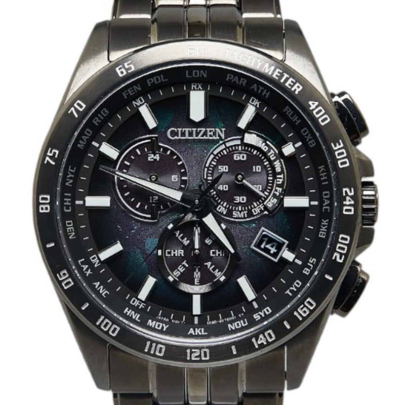 シチズン 100周年 限定モデル LAYERS of TIME エコ ドライブ 電波時計 腕時計 CB5878-56E 日本製クオーツ グリーン文字盤 ステンレススチール メンズ CITIZEN 【中古】