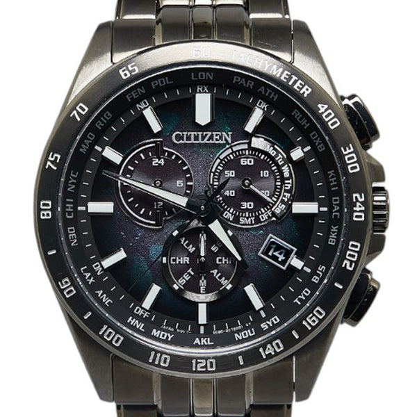 シチズン 100周年 限定モデル LAYERS of TIME エコ ドライブ 電波時計 腕時計 CB5878-56E 日本製クオーツ グリーン文字盤 ステンレススチール メンズ CITIZEN 【中古】