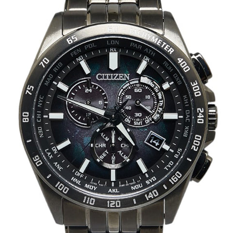 シチズン 100周年 限定モデル LAYERS of TIME エコ ドライブ 電波時計 腕時計 CB5878-56E 日本製クオーツ グリーン文字盤 ステンレススチール メンズ CITIZEN 【中古】