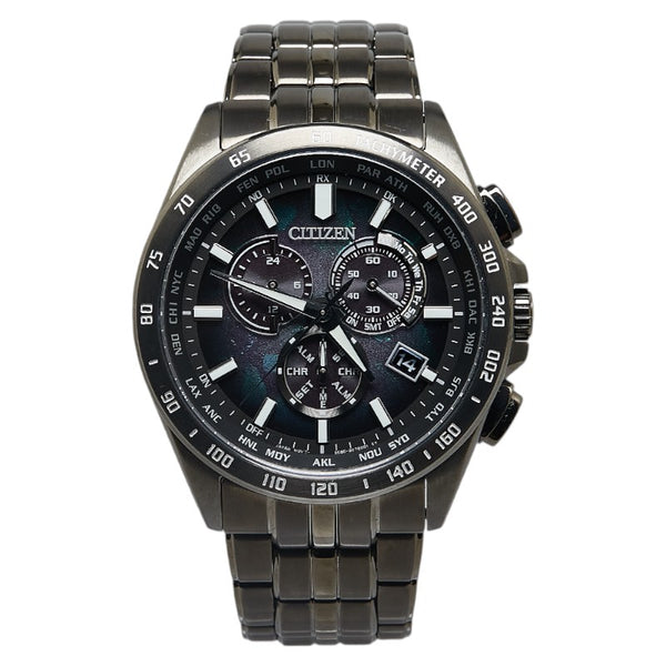 シチズン 100周年 限定モデル LAYERS of TIME エコ ドライブ 電波時計 腕時計 CB5878-56E 日本製クオーツ グリーン文字盤 ステンレススチール メンズ CITIZEN 【中古】