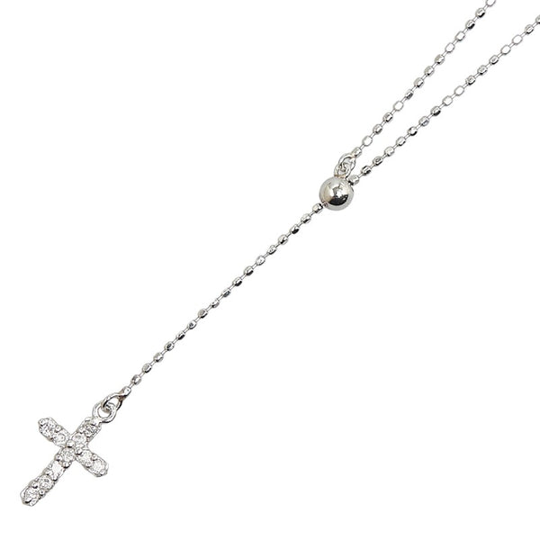 Pt900 プラチナ Pt850 プラチナ ダイヤ0.10ct クロス 十字架 モチーフ ネックレス レディース 【中古】