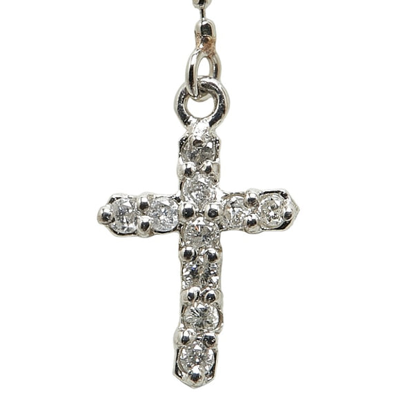 Pt900 プラチナ Pt850 プラチナ ダイヤ0.10ct クロス 十字架 モチーフ ネックレス レディース 【中古】