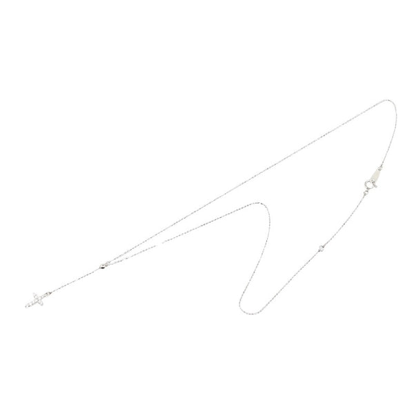 Pt900 プラチナ Pt850 プラチナ ダイヤ0.10ct クロス 十字架 モチーフ ネックレス レディース 【中古】