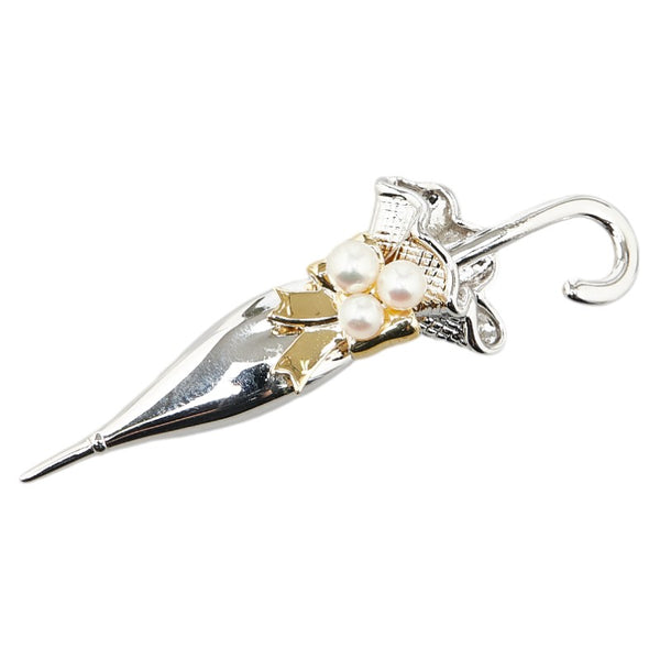 ミキモト K18YG イエローゴールド シルバー アコヤパール3.5～4mm パラソル 傘 モチーフ ブローチ レディース MIKIMOTO S刻印 【中古】