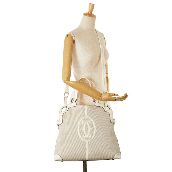 カルティエ マルチェロ ハンドバッグ ショルダーバッグ 2WAY ベージュ ホワイト キャンバス レザー レディース CARTIER 【中古】