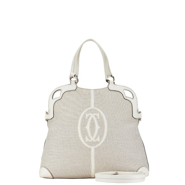 カルティエ マルチェロ ハンドバッグ ショルダーバッグ 2WAY ベージュ ホワイト キャンバス レザー レディース CARTIER 【中古】