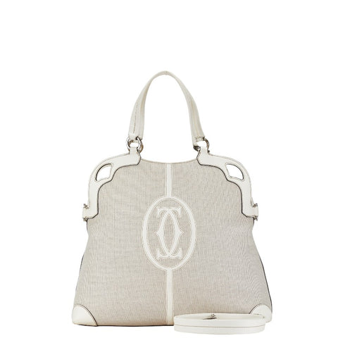 カルティエ マルチェロ ハンドバッグ ショルダーバッグ 2WAY ベージュ ホワイト キャンバス レザー レディース CARTIER 【中古】