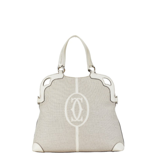 カルティエ マルチェロ ハンドバッグ ショルダーバッグ 2WAY ベージュ ホワイト キャンバス レザー レディース CARTIER 【中古】