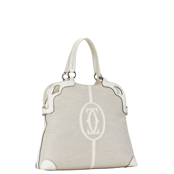 カルティエ マルチェロ ハンドバッグ ショルダーバッグ 2WAY ベージュ ホワイト キャンバス レザー レディース CARTIER 【中古】