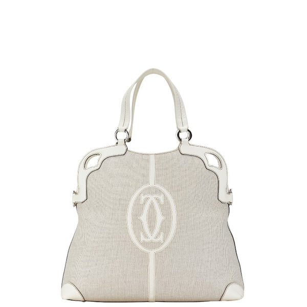 カルティエ マルチェロ ハンドバッグ ショルダーバッグ 2WAY ベージュ ホワイト キャンバス レザー レディース CARTIER 【中古】