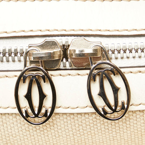 カルティエ マルチェロ ハンドバッグ ショルダーバッグ 2WAY ベージュ ホワイト キャンバス レザー レディース CARTIER 【中古】