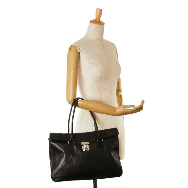 プラダ 三角ロゴプレート ハンドバッグ ブラック レザー レディース PRADA 【中古】