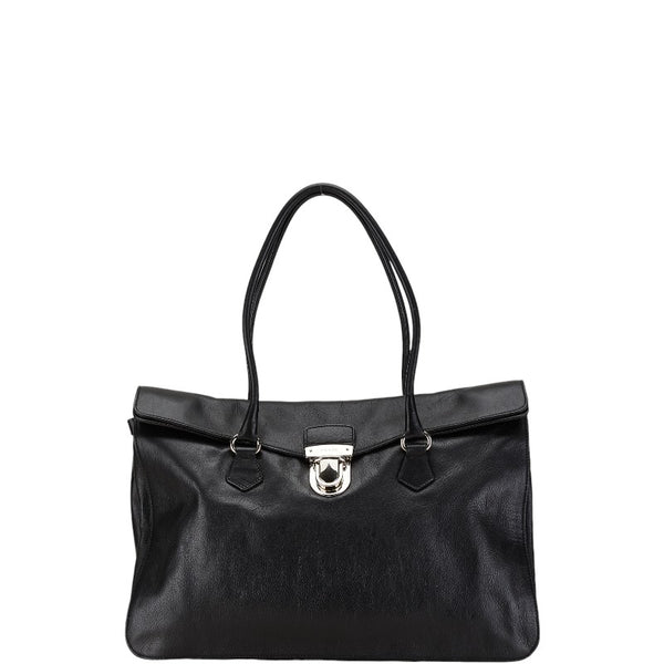 プラダ 三角ロゴプレート ハンドバッグ ブラック レザー レディース PRADA 【中古】
