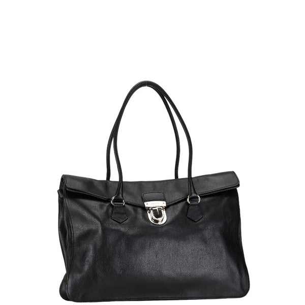 プラダ 三角ロゴプレート ハンドバッグ ブラック レザー レディース PRADA 【中古】