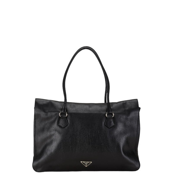 プラダ 三角ロゴプレート ハンドバッグ ブラック レザー レディース PRADA 【中古】
