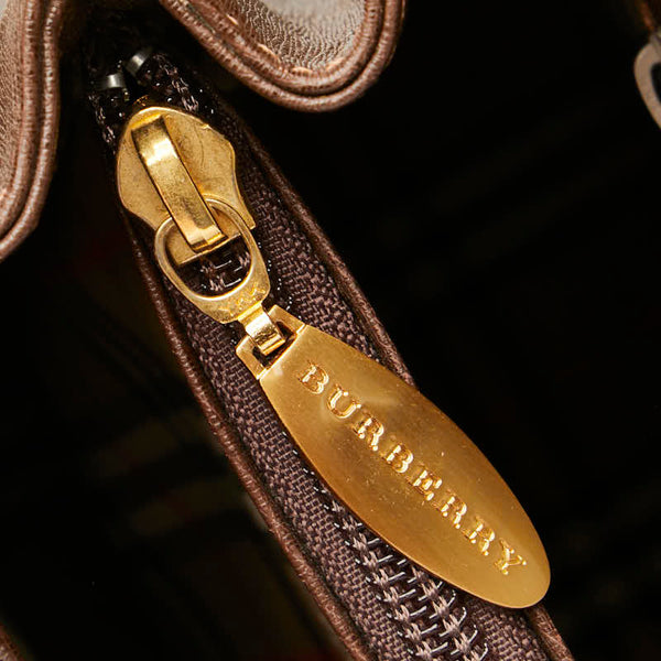 バーバリー ノバチェック シャドーホース ハンドバッグ トートバッグ ブラウン レザー レディース BURBERRY 【中古】