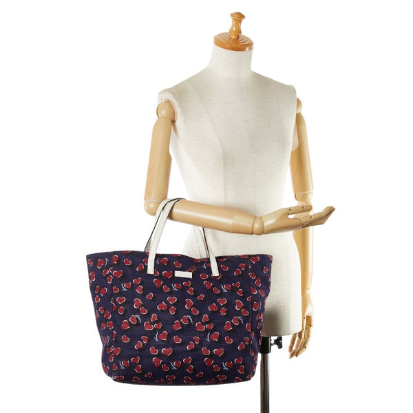 グッチ ハート モチーフ ハンドバッグ トートバッグ 282439 ネイビー ホワイト レッド キャンバス レザー レディース GUCCI 【中古】