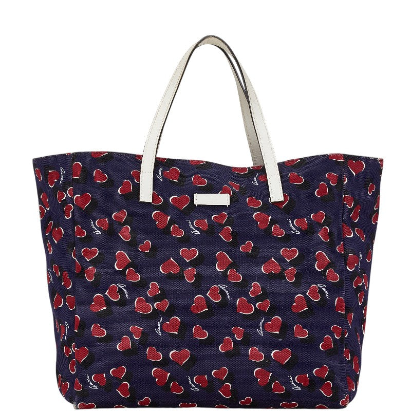 グッチ ハート モチーフ ハンドバッグ トートバッグ 282439 ネイビー ホワイト レッド キャンバス レザー レディース GUCCI 【中古】
