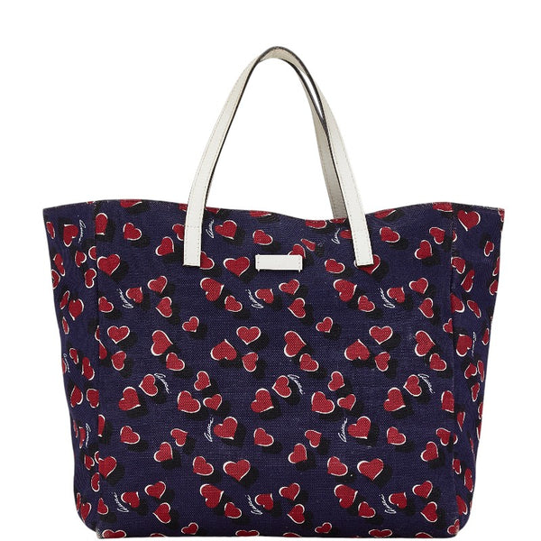 グッチ ハート モチーフ ハンドバッグ トートバッグ 282439 ネイビー ホワイト レッド キャンバス レザー レディース GUCCI 【中古】