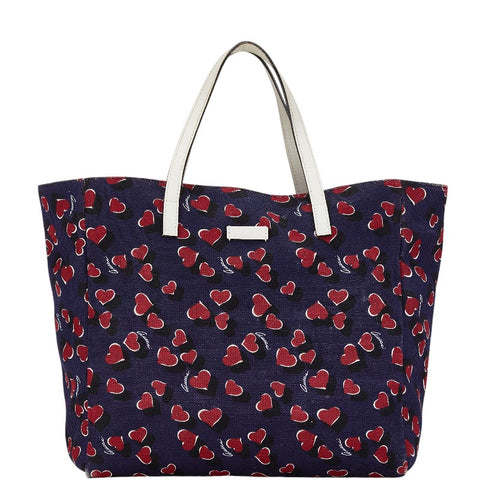 グッチ ハート モチーフ ハンドバッグ トートバッグ 282439 ネイビー ホワイト レッド キャンバス レザー レディース GUCCI 【中古】