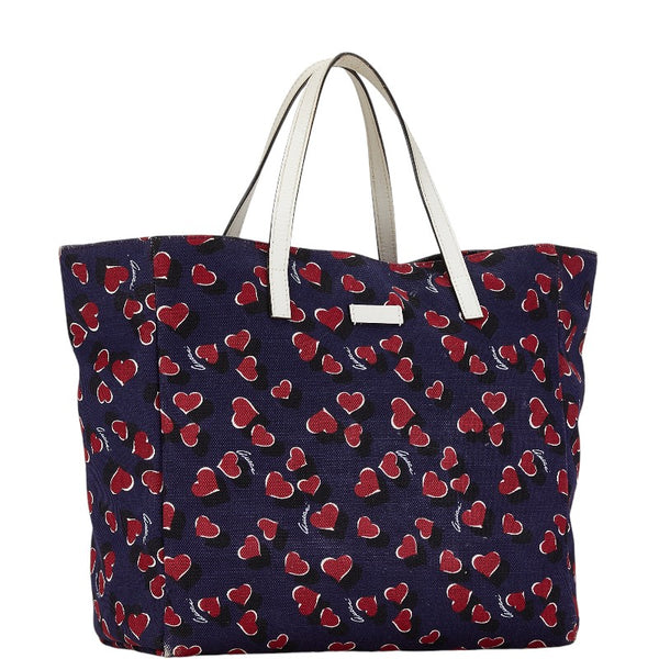 グッチ ハート モチーフ ハンドバッグ トートバッグ 282439 ネイビー ホワイト レッド キャンバス レザー レディース GUCCI 【中古】