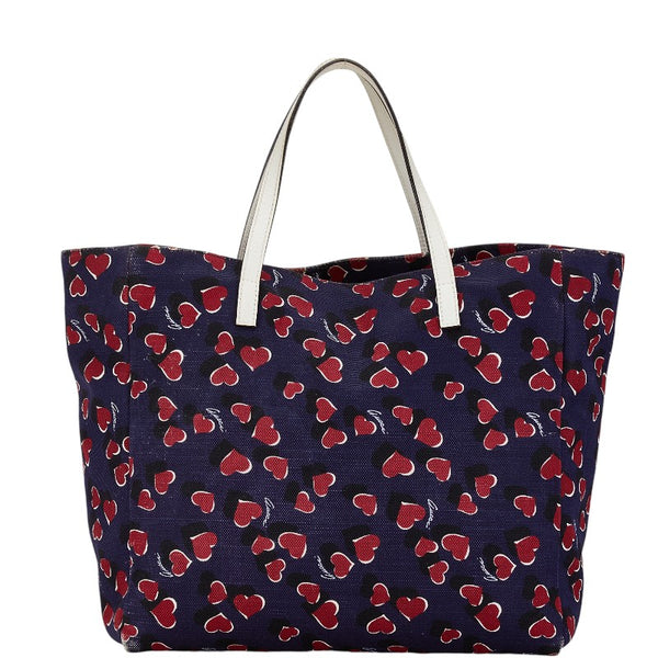 グッチ ハート モチーフ ハンドバッグ トートバッグ 282439 ネイビー ホワイト レッド キャンバス レザー レディース GUCCI 【中古】