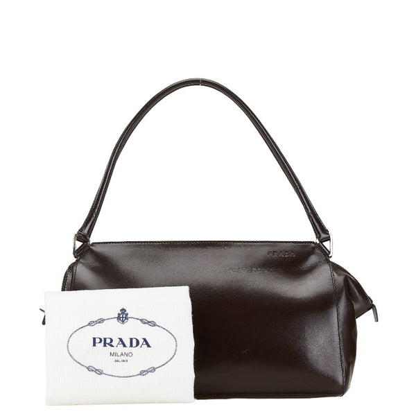 プラダ ロゴ型押し ハンドバッグ トートバッグ ダーク ブラウン レザー レディース PRADA 【中古】